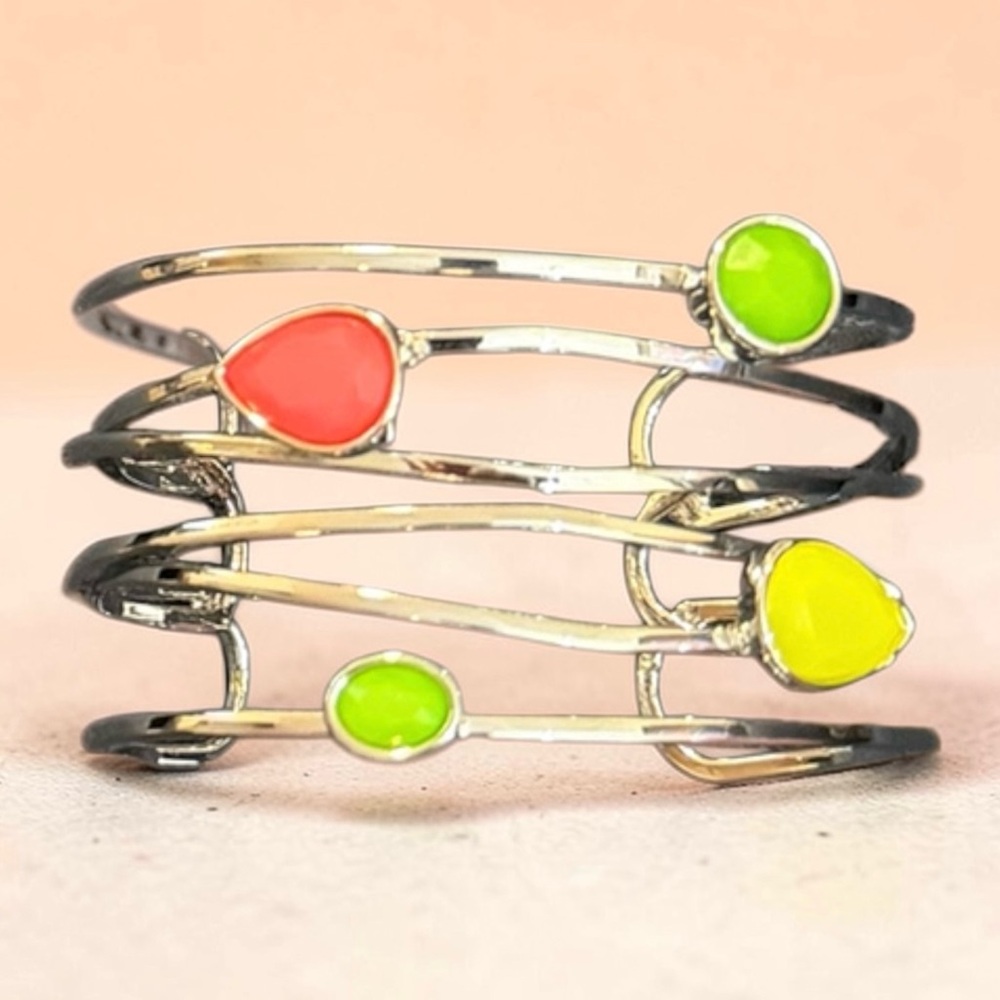 SILVER CUFF BRACELET WITH COLORFUL WITH BRIGHT ACCENTS